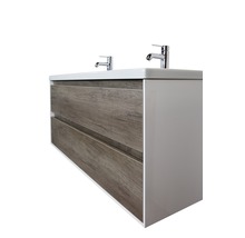 Meuble sous-lavabo avec deux tiroirs et deux robinets
