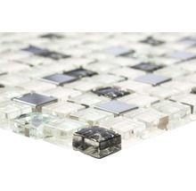 Mosaïque en verre avec métal Crystal Quadrat XCM M770 30,0x30,0 blanc-thumb-1