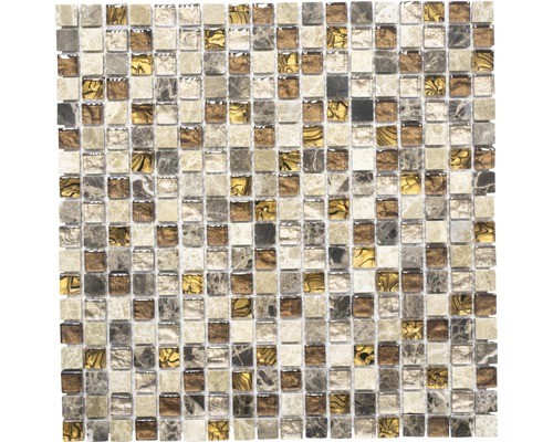 Mosaïque de verre avec pierre naturelle XCMM790 mélange beige-marron 30x30 cm