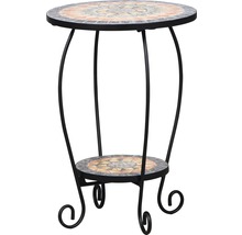 Table d''appoint avec plateau en mosaïque et étagère en métal