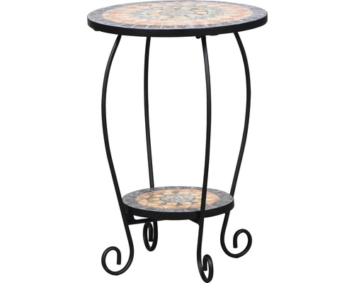 Table d''appoint avec plateau en mosaïque et étagère en métal