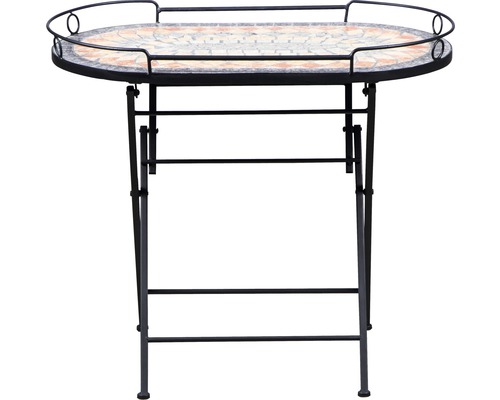 Ovaler Mosaiktisch mit klappbarem Metallgestell für den Garten