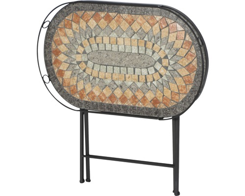 Ovaler Klapptisch mit Mosaikplatte und Metallgestell