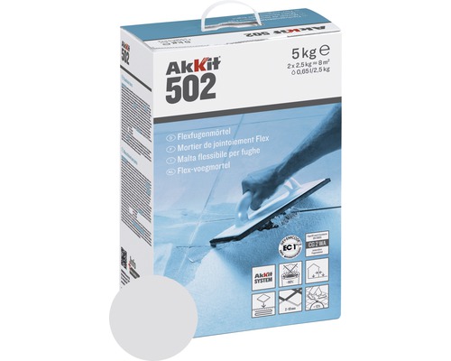 Mortier de jointoiement Flex Akkit 502 gris argenté 5 kg Akkit 502 Mortier de jointoiement flexible, paquet de 5 kilogrammes