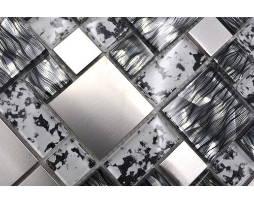 Mosaikfliese aus Glas und Edelstahl