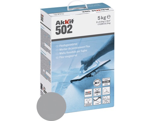 Mortier de jointoiement Flex Akkit 502 gris pierre 5 kg Mortier de jointoiement flexible Akkit 502, emballage de 5 kilogrammes