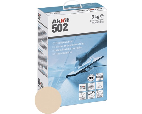 Mortier de jointoiement Flex Akkit 502 beige Bahamas 5 kg Emballage Akkit 502 Mortier de jointoiement Flex 5 kilogrammes