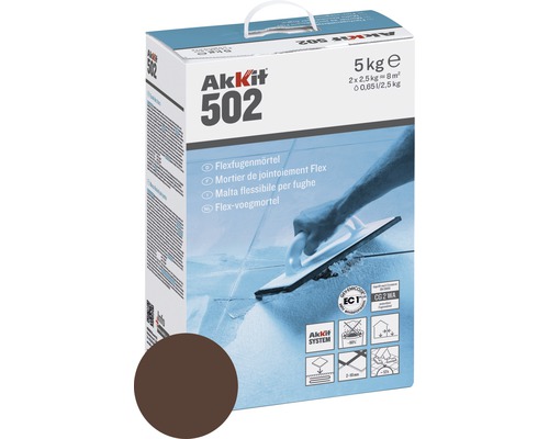 Mortier de jointoiement Flex Akkit 502 marron bali 5 kg Emballage de mortier de jointoiement flexible Akkit 502