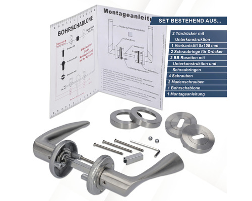 Türdrückergarnitur inklusive Montageanleitung und Zubehör