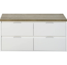 Waschtischunterschrank Porto 120 cm mit Waschtischplatte 4 Schubladen weiß hochglanz / Eiche natur