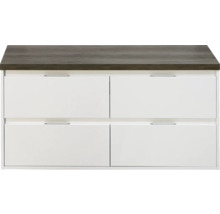 Waschtischunterschrank Porto 120 cm mit Waschtischplatte 4 Schubladen weiß hochglanz / Nebraska Eiche