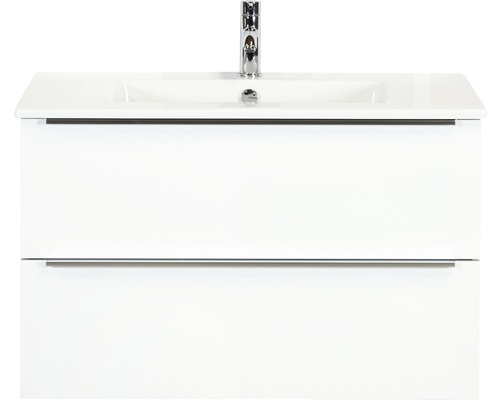 Set de meubles de salle de bains Sanox Pulse lxhxp 91 x 57 x 51 cm couleur de façade blanc haute brillance avec vasque céramique blanc