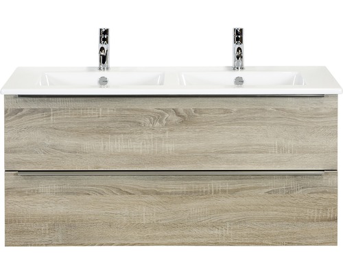 Set de meubles de salle de bains Sanox Pulse lxhxp 121 x 57 x 51 cm couleur de façade gris chêne avec vasque en céramique blanc