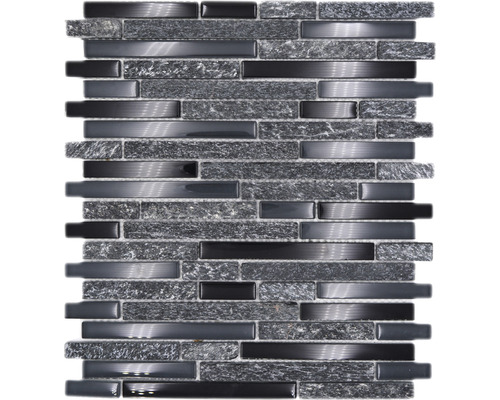 Mosaïque de verre avec pierre naturelle XCMMV798 mélange gris-noir 29.8x33.8 cm