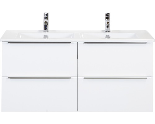 Set de meubles de salle de bains Sanox Pulse lxhxp 121 x 57 x 51 cm couleur de façade blanc haute brillance avec vasque céramique blanc