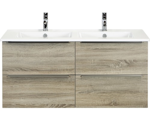 Set de meubles de salle de bains Sanox Pulse lxhxp 121 x 57 x 51 cm couleur de façade gris chêne avec vasque en céramique blanc