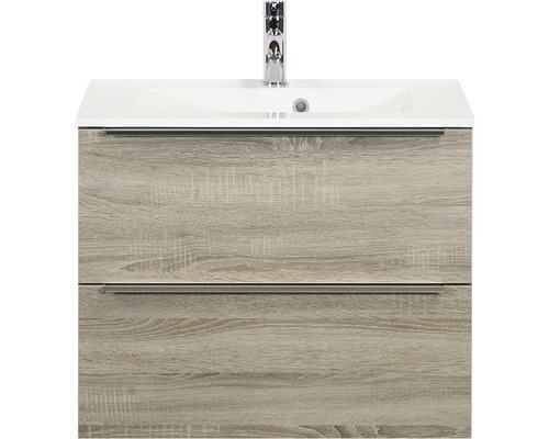 Set de meubles de salle de bains Sanox Pulse lxhxp 70 x 56,5 x 50 cm couleur de façade chêne gris avec vasque en fonte minérale blanc