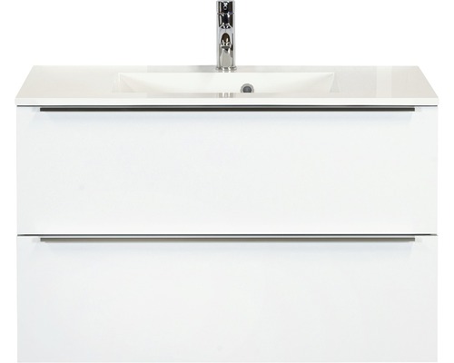 Badmöbel-Set Sanox Pulse BxHxT 90 x 56,5 x 50 cm Frontfarbe weiß hochglanz mit Waschtisch Mineralguss weiß