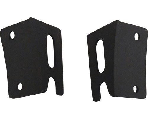 Zwei Winkelverbinder aus Metall mit Befestigungslöchern