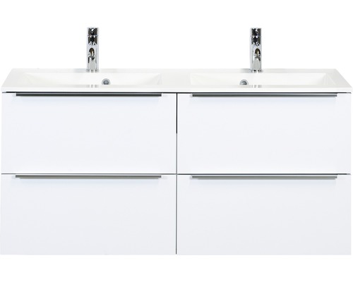 Set de meubles de salle de bains Sanox Pulse lxhxp 120 x 56,5 x 50 cm couleur de façade blanc haute brillance avec vasque en fonte minérale blanc
