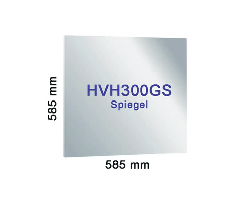Quadratischer Spiegel mit den Maßen 585 mal 585 Millimeter.
