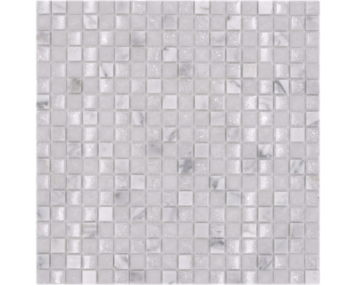 Mosaïque de verre avec pierre naturelle Quadrat XIC1011 mélange de blanc 30.5x30.5 cm