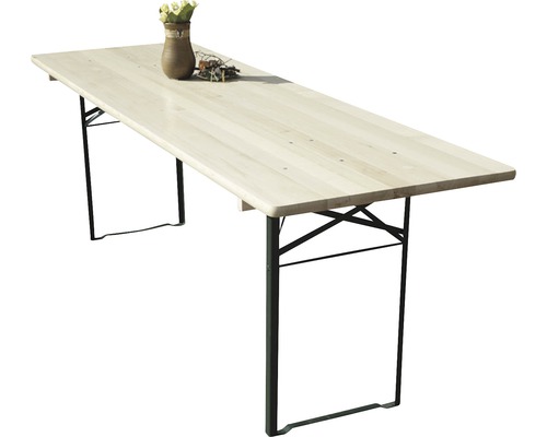 Table brasserie 220 x 70 x 75 cm épicéa naturel piètement en métal vert