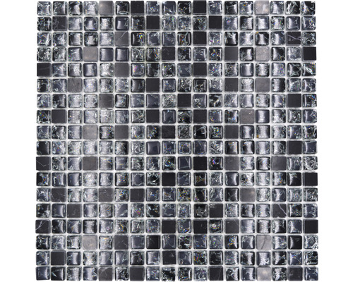 Mosaïque de verre avec pierre naturelle Quadrat XIC1028 mélange de noir 30.5x30.5 cm