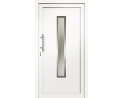 Porte d''entrée blanche avec insert en verre et poignée