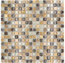 Mosaïque de verre avec pierre naturelle Quadrat XIC1053 beige Emperador 30.5x30.5 cm