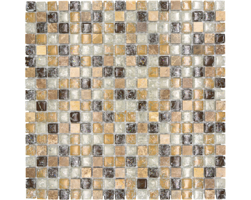 Mosaïque de verre avec pierre naturelle Quadrat XIC1053 beige Emperador 30.5x30.5 cm