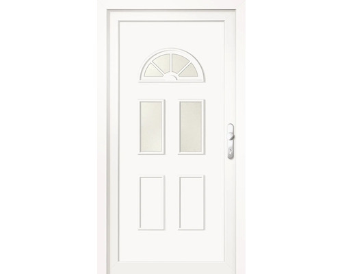 Porte d''entrée blanche avec inserts en verre et poignée