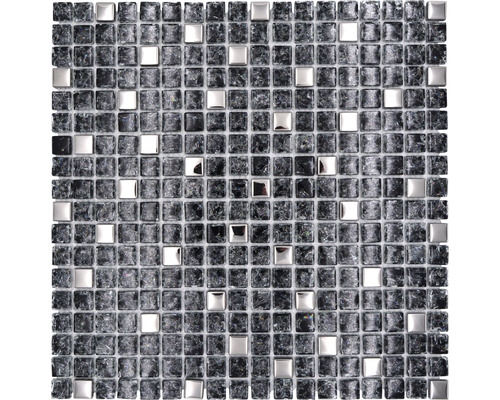 Mosaïque de verre Quadrat XIC1099 mélange noir-argent 30x30 cm