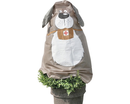 Housse en intissé Chien Paddy Videx 120 x 125 cm, marron-blanc Housse de protection des plantes en forme de chien pour protéger les plantes en pot