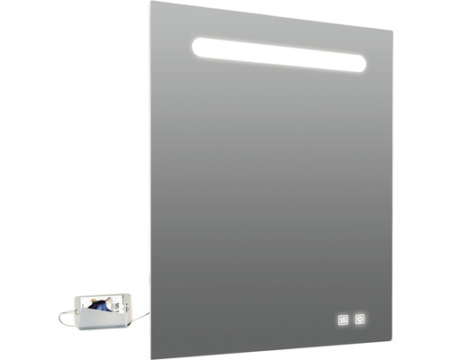 Miroir éclairé à LED Lina 60x80 cm IP 44 (protégé contre les corps étrangers et les projections d'eau) avec fonction anti-buée et double prise USB-0