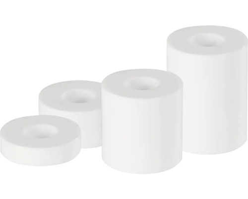 Distanzhülsen-Set Ø 20mm, Höhe 5, 10, 20, 30 mm, weiß, 20 Stück Keramik Abstandshalter in verschiedenen Größen