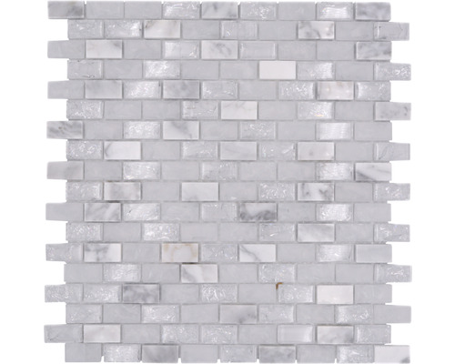 Mosaïque de verre avec pierre naturelle Brick XICB1111 mélange de blanc 30x28.5 cm