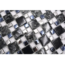 Mosaïque de verre Crystal XICK1499 noir-argent 33.8x33.8 cm-thumb-5