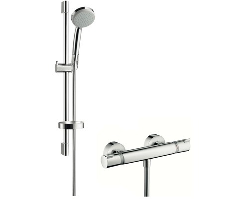 hansgrohe Duscharmatur mit Thermostat CROMA 100 inkl. Brausegarnitur chrom 27032000 Duschsystem mit Handbrause und Thermostatarmatur