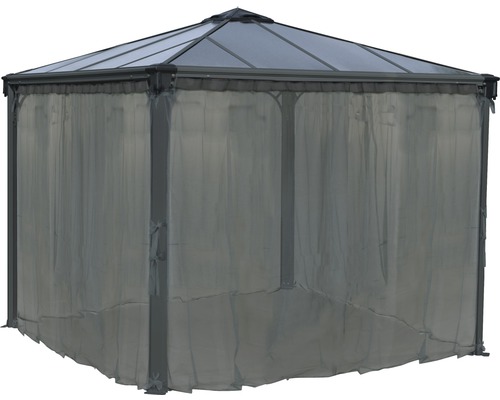 Pavillon de jardin avec rideaux pour se protéger des insectes et du soleil