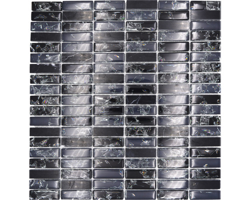 Mosaïque de verre avec pierre naturelle Crystal XICS1228 mélange de noir 32.2x31 cm