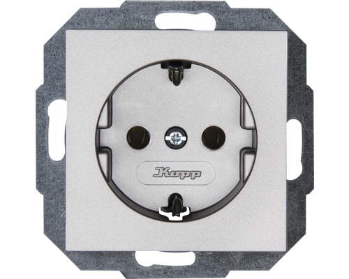 Prise Kopp 949347558 Athenis 55 couleur acier Prise de courant avec le logo Kopp