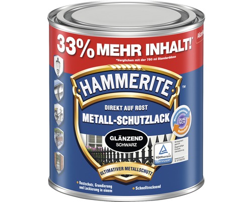 Laque de protection pour métal HAMMERITE brillant 1 l noir Laque de protection pour métal HAMMERITE brillant 1 l noir