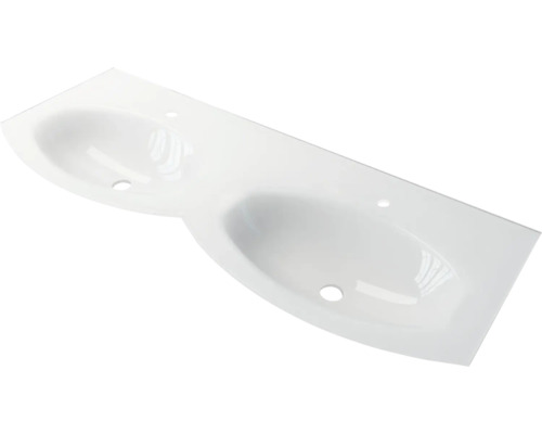 Vasque pour meuble vasque double Baden Haus VAGUE 138 x 51 cm blanc brillant 82412 Lavabo double en céramique sanitaire pour salle de bains