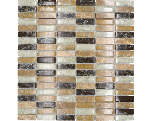 Mosaïque de verre avec pierre naturelle XICS1153 beige Emperador 32.2x31 cm