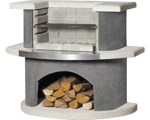 Buschbeck barbecue bar Stockholm 65x110x93 cm blanc-anthracite Barbecue en pierre avec compartiments à bois pour stocker le bois
