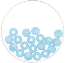 Récipient transparent contenant plusieurs perles en verre de couleur claire