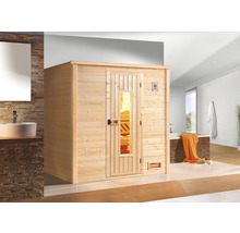Massivholzsauna Weka Bergen HT Gr.3 inkl. 7,5 kW Ofen u.digitaler Steuerung mit Holztüre und Isolierglas wärmegedämmt