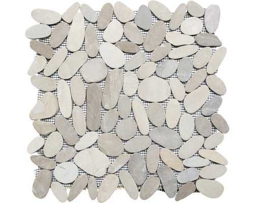 Mosaïque en galets de rivière Tan beige 30.5x30.5 Mosaïque en pierres naturelles sur support en filet
