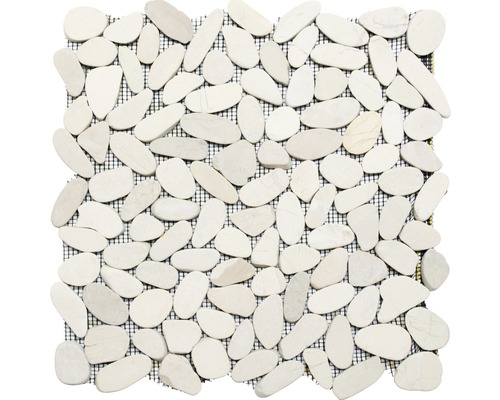 Mosaïque en galets de rivière uni blanc 30.5x30.5 Tapis de mosaïque avec galets